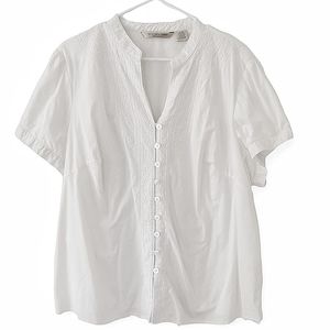 3/25$ 🦋 Ecologie White Button Down  Blouse Short Sleeve with Embroidery Size 3X
